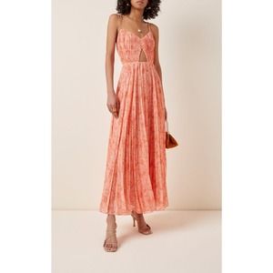 AMUR Lucy Dress Maxi Spaghetti Strap Cutout Pleated Paisley Print Size 12